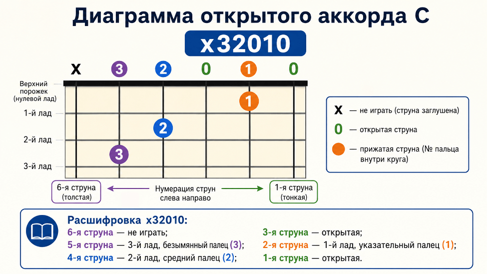 Аккорд C на гитаре: аппликатуры, постановка пальцев и переходы
