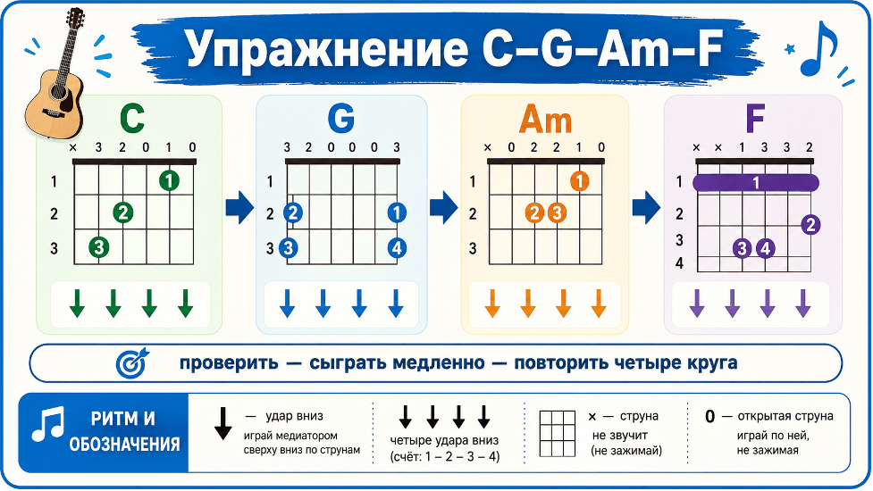 Аккорд C на гитаре: аппликатуры, постановка пальцев и переходы