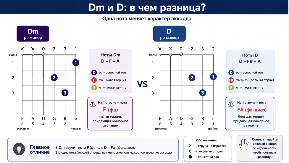 Аккорд Dm на гитаре: схема, постановка пальцев и варианты