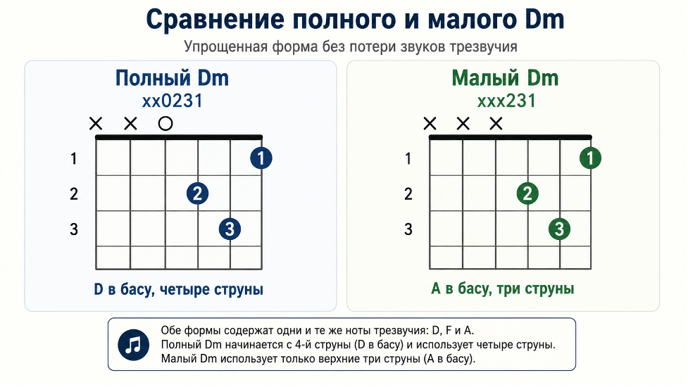 Аккорд Dm на гитаре: схема, постановка пальцев и варианты