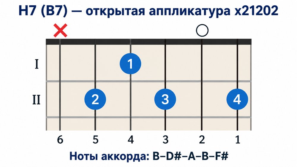 Аккорд H7 (B7) на гитаре: аппликатуры и постановка пальцев