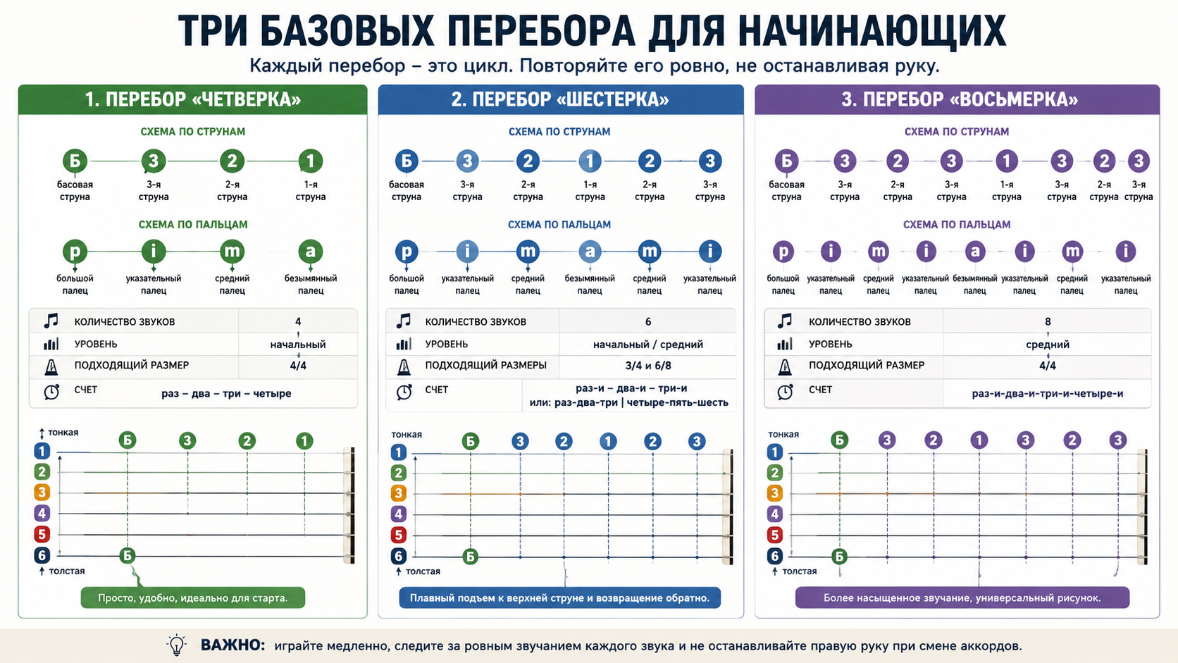 Переборы на гитаре для начинающих: схемы и техника игры